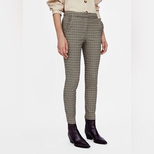ZARA Basic Tan Plaid Skinny Pant Ruffle Pockets Medium